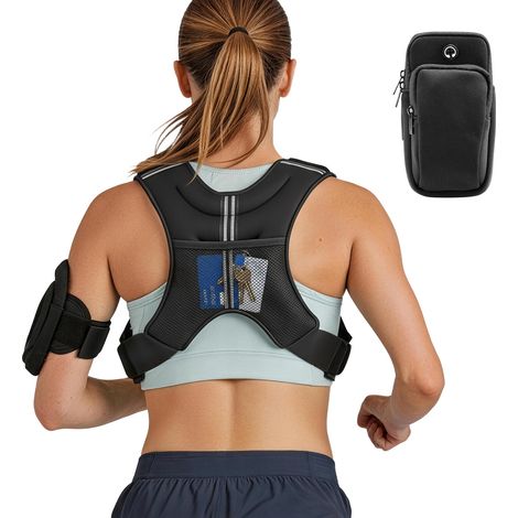 Mophorn Gilet Zavorrato per Allenamento con Pesi, Giubbotto in Neoprene con Strisce Riflettenti, Fibbia Regolabile e Tasche Portaoggetti per Fitness, Corsa e Allenamento di Forza, 390 x 350 x 85 mm (1/5)