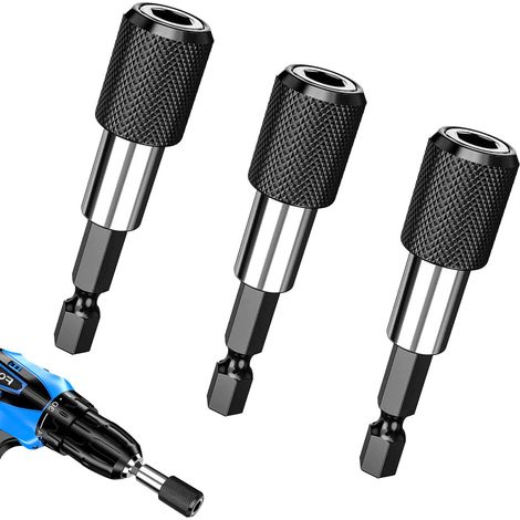 Lot de 3 porte-embouts magnétiques 1/4" 60 mm - Porte-embout pivotant - Accessoires pour outils électriques - Tige hexagonale - Pour différents tournevis (1/5)