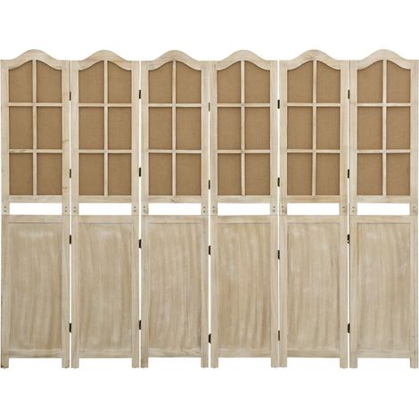 Divisorio Ambienti Divider per stanze Paravento a 6 Pannelli Marrone 214x165 cm in Tessuto (1/3)