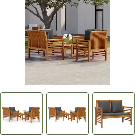 Akazienholz - 5-tlg. Garten-Lounge-Set mit Kissen Massivholz Akazie (1/5)