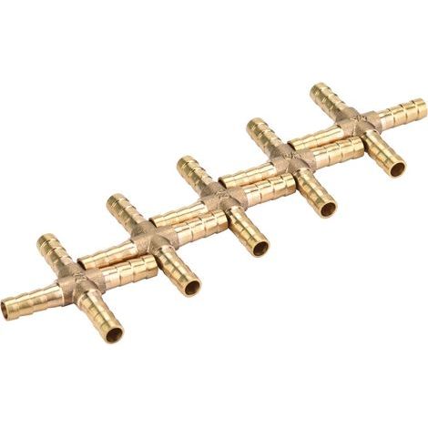Lot de 5 raccords en croix en laiton à 4 voies pour tuyaux, connecteurs cannelés pour air, eau, huile, gaz et carburant, 6/8/10/12 mm (1/5)