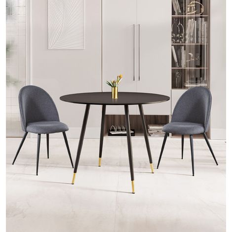 Hallowood Furniture Finley Small Round Kitchen Table and Chairs Set 2, Black Wooden Effect Top Round Dining Table and Dark Grey Curved Back Dining Chairs, Modern Dining Set for Home and Café (1/5)