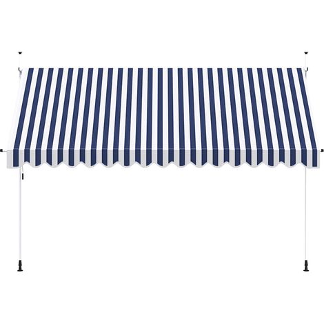 Auvent Marquise rétractable manuel, Store Banne pour Jardin Balcon Terrasse, 400 cm Rayures bleues et blanches OIB8409E (1/3)