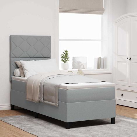 Cama tipo Box Spring con cabecera Gris Claro 80 x 200 cm tela (1/5)