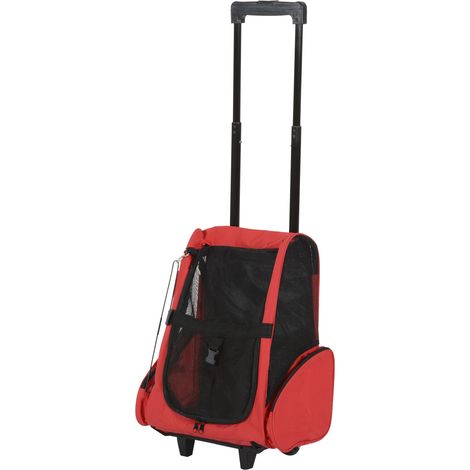 2-in-1-Transportbox für Hunde und Katzen, mit Seitentaschen, Teleskopgriff und Rollen, 42 x 25 x 55 cm, rot