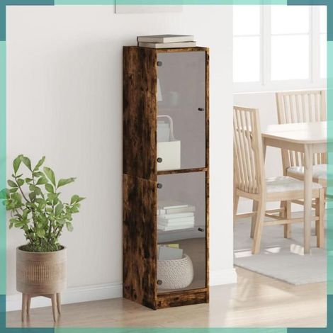 836438 Buffet avec portes en verre chêne fumé 35x37x142 cm (1/5)