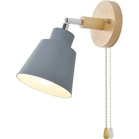 Minimalistische Macaron-Wandleuchte, Holz, Schalter, Reißverschluss, nordischer Stil, E27-Fassung (grau)