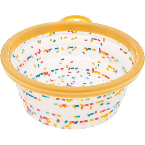 18x7,5 cm: Gamelle pliante en silicone transparent avec bord en plastique modèle Confetti pour chiens et chats