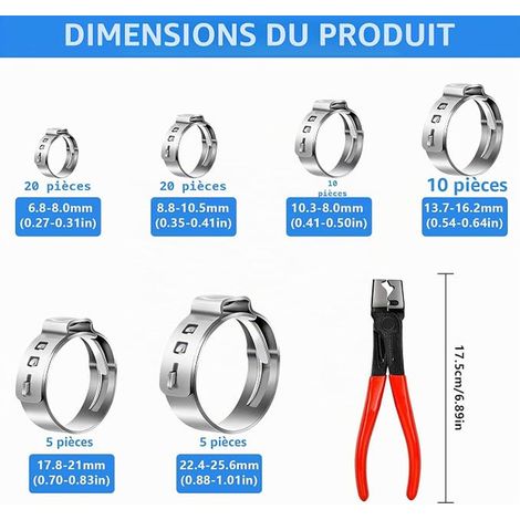 Ear Clamp Clips, 304 Stainless Steel Single Ear Hose Clamp Garden Hose Car Gardening 0.7-1cm (1/2)