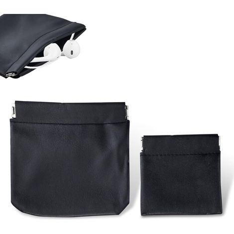 Étui de transport pour 2 écouteurs, pochette de rangement en cuir PU, étui de protection portable et étanche pour écouteurs, étui de protection universel pour écouteurs, clés, clés USB, bijoux (noir) (1/5)