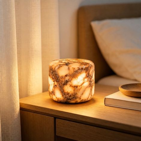 Irovami Lampe de chevet tactile en jade naturel avec recharge sans fil, veilleuse multicolore réglable pour chambre à coucher - modèle à deux couleurs (1/5)