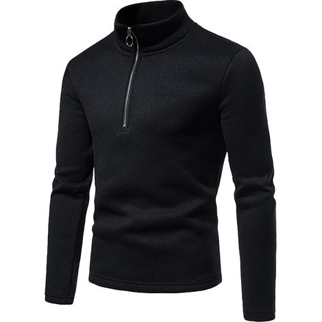2 T-shirts de course pour hommes, pulls en polaire à manches longues et fermeture éclair 1/4, noir, polyesterc (1/5)