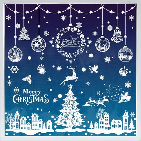 láminas de pegatinas navideñas reutilizables para ventanas, 244 pegatinas navideñas de PVC con copos de nieve y árboles de Navidad para decoración de ventanas, escaparates y fachadas de cristal. (1/5)