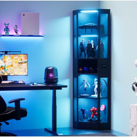 Mueble vitrina LED con puertas de vidrio negro 57x165x40 cm OKMYHOME (1/5)