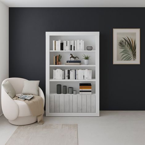 Libreria Spinoso, Biblioteca 3 Ripiani, 2 Ante, Installazione a Terra, 105x42x191h cm Bianco (1/4)