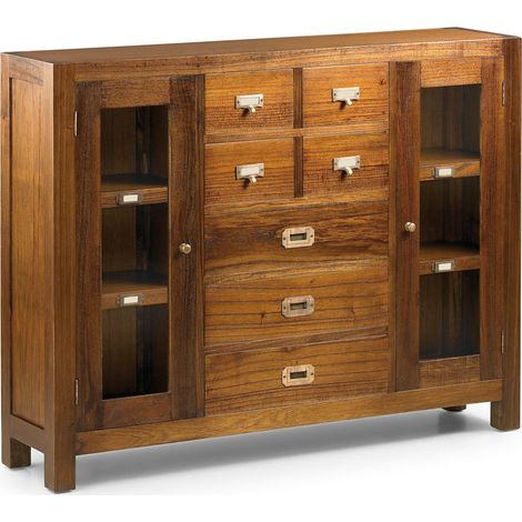 Console en bois massif de Mindy 7 tiroirs 2 portes Orka 115cm (1/4)