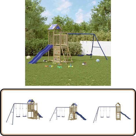 Spielturm Imprägniertes Kiefernholz - Holzspielgeräte - Spielturm - Kletterturm - Rutschen - Schaukeln