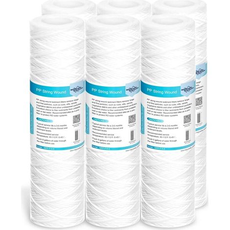 Cartouche de filtre à eau pour sédiments enroulés de 20 micron, pour l'osmose inverse, filtration de sédiments dans toute la maison, Taille standard 10", Lot de 6 (1/5)