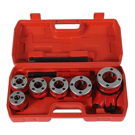 Kit de filetage de tuyau de plomberie - Outil de taraudage manuel en acier pour plomberie - Avec 6 matrices 1/4", 3/8", 1/2", 3/4", 1", 1-1/4" (1/5)