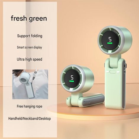 N607 Mini-Ventilator, tragbar, USB-aufladbar, mit Digitalanzeige, 5 Geschwindigkeitsstufen, faltbar, Turbo-Ventilator für Nacken und Schreibtisch, kompakter Luftkühler, 1 Stück, Farbe: Cool Green, 120 (1/5)