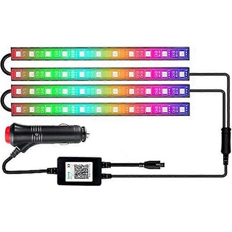 JANMIR-Éclairage intérieur de voiture, bande LED 12 LED, éclairage intérieur LED pour voiture, contrôle via application Bluetooth, multi-usage (1/5)