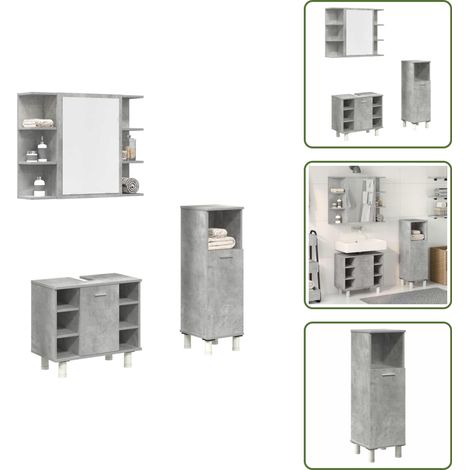vidaXL 3-tlg. Badmöbel-Set Betongrau Holzwerkstoff (1/5)