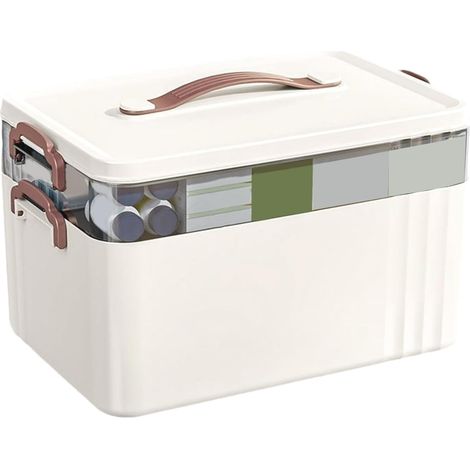 Organiseur de boîte à médicaments, poignée de rangement domestique, rangement spacieux, design multi-compartiments, couvercle de sécurisé, pratique pour la sécurité familiale et (1/5)