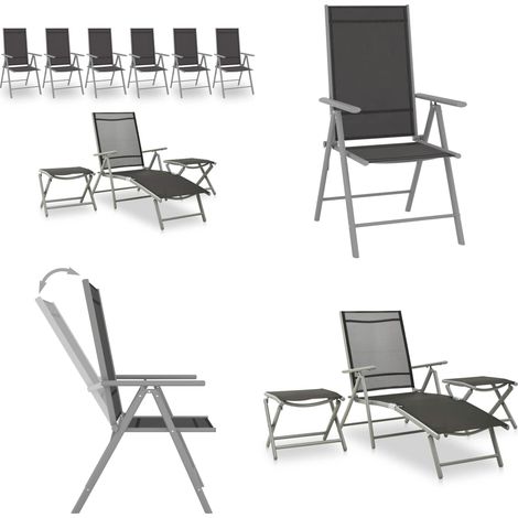 Juego de muebles de jardín 9 piezas negro y plateado - Muebles de jardín - Salón de jardín