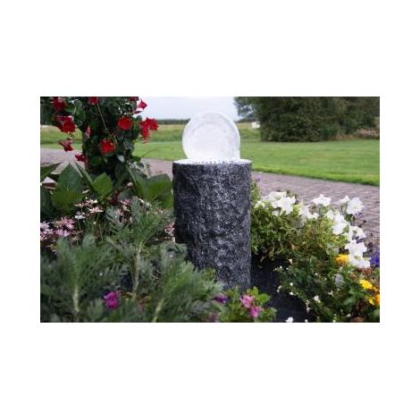 LAS PALMAS - Runde graue Granitsäule, Gl askugel - 90l (Ø68xH36cm), 2300l/h, Ring