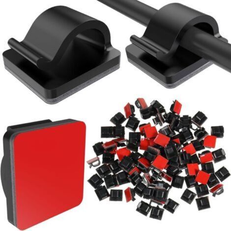 Lot de 100 Clips adhésifs pour câbles Lumineux - Support Mural amélioré pour Gestion des câbles - Lumières de Noël sous Le Bureau (Petit, Noir) (1/5)