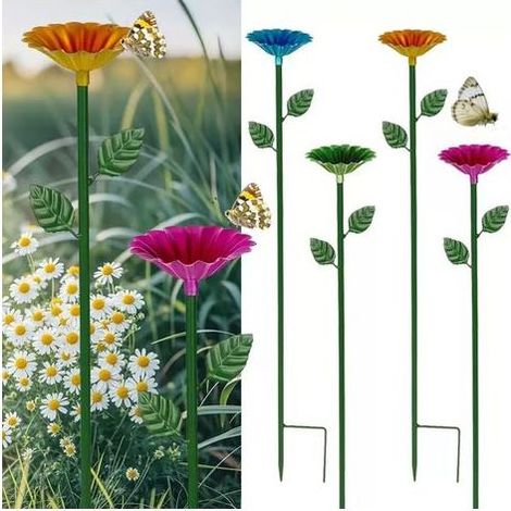 Abreuvoir pour Abeilles Jardin, Mangeoire Papillon & Bain d'Abeilles, Piquet Fleur Métal Coloré, Station d'Eau Insectes Décoration Extérieur Cadeau Jardinage (4 Pièces) (1/5)