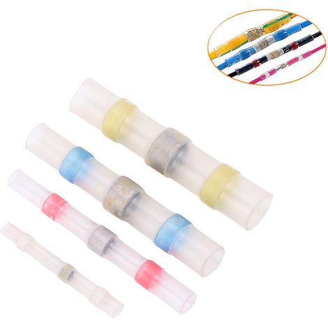 Kit de 100 pièces SST-11/21/31/41 comprenant : anneau de soudure, connecteur central, tube de protection, gaine thermorétractable, colle thermofusible, manchon isolant étanche pour bornes. (1/5)