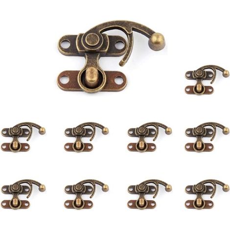 Lot de 10 serrures rétro antiques, adaptées aux boîtes en bois, à tourniquet, 38 x 44 mm, bronze, alliage (1/5)