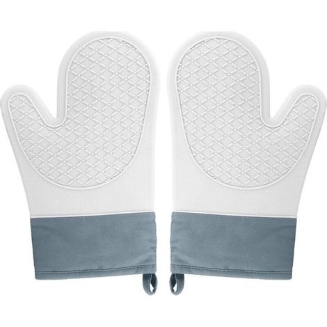 2 gants cuisine surface silicone antidérapante, intérieur coton, résistants chaleur, gris, four/cuisine (1/5)
