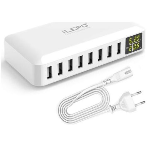 Chargeur USB 5V8A 8 ports – Affichage LCD – Station de recharge intelligente – Protection surcharge et surchauffe – Compatible iPhone, Samsung, Android (1/5)