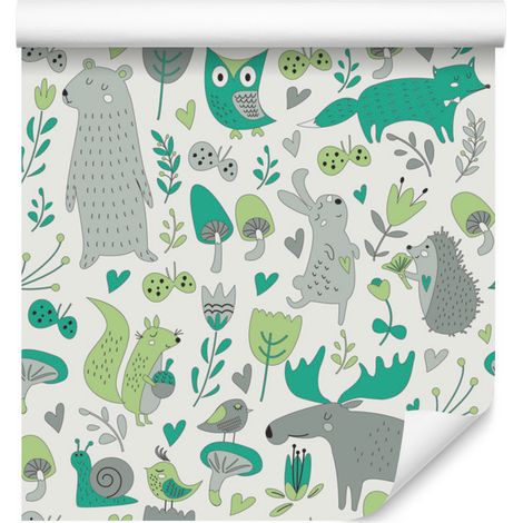 Papier peint animaux et plantes de la forêt pour salon et chambre 50x1000 cm (1/5)