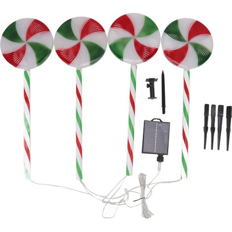 guirnalda de luces solares con forma de piruleta, 4 LED, resistente al agua IP65, 8 modos, cable de 3 m, para jardín, entrada de vehículos y patio. (1/5)
