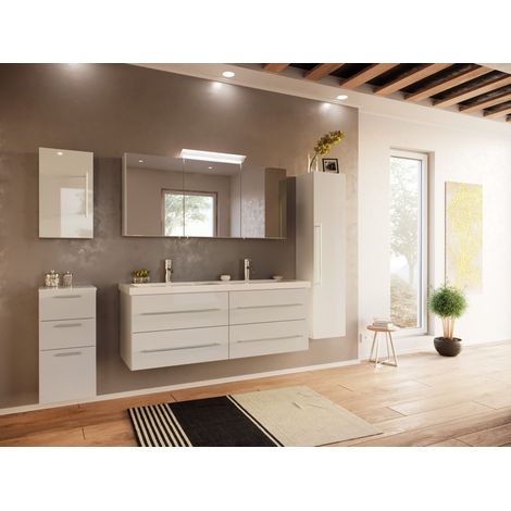 Badmöbelset PersepolisXL 5-teilig Spiegelschrank Seiten Hoch und Midischrank weiss (1/5)