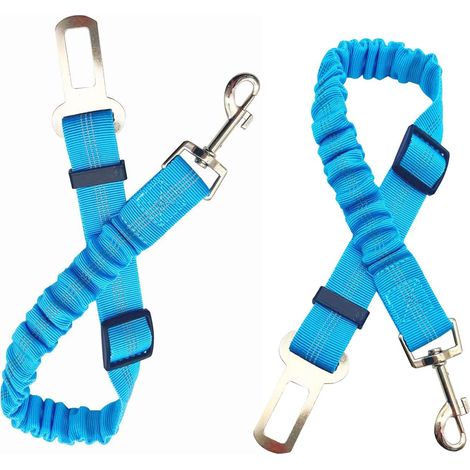 Ceinture de sécurité pour chien avec amortisseur élastique antichoc, résistante et adaptée aux chiens de petite, moyenne et grande taille, lot de 2, bleue, réglable. (1/5)