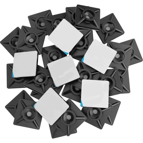 100 Pièces Embases Adhesive pour Attache de Cable, 20mm x 20 mm, Noir, Serre-Câbles Auto Adhésif, Support de Serre Câble Plastique, Embase pour Collier de Serrage (1/4)