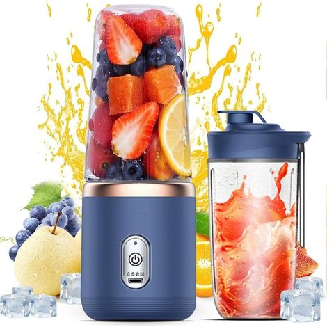 Tragbarer Smoothie-Maker, USB-aufladbarer Personal Blender, 400-ml-Becher-Entsafter für Obst und Gemüse mit 6 Klingen und Reisedeckel, Mini-Mixer für unterwegs, Fitnessstudio und Küche (1/5)