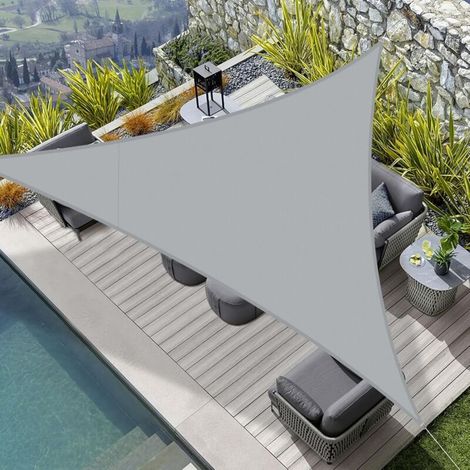 3x3x3m Triangle Waterproof Sun Shade Sail in PES Fabric with UV Protection for Outdoor, Garden, Terrace, Balcony, Grey (1/5)