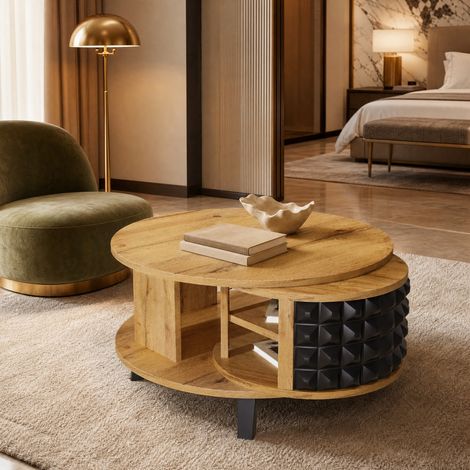 Table basse rotative avec rangement intérieur dissimulé 85,2 x 80 x 45,2 cm naturelle DESVIAE (1/5)