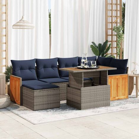 Set sofás jardín y cojines 7 pzas ratán sintético acacia negro vidaXL (1/5)