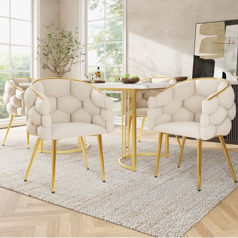sedia sala da pranzo velluto beige con dettagli oro OKMYHOME (1/3)