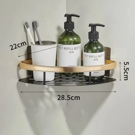 (Golden Rriangle) Étagère murale de salle de bain sans perçage, étagère de douche, organisateur de rangement de cuisine, porte-shampoing, organisateur de rangement de maquillage (1/5)