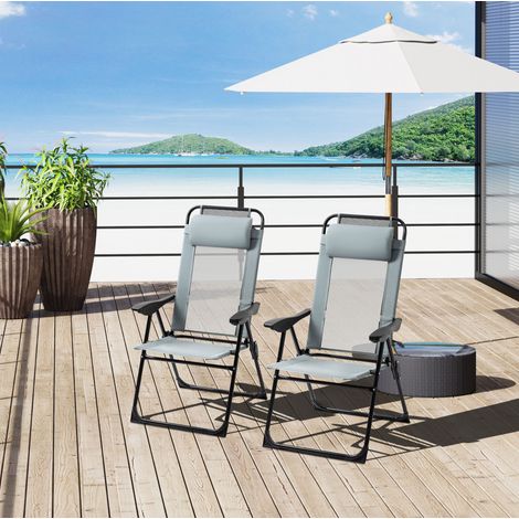 2 klappbare Gartenstühle 62x70x109 cm aus grauem Stahl, Rückenlehne verstellbar – MEUBLIV (1/5)