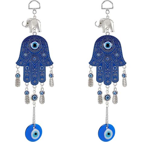 2 Pcs Turc Bleu Mauvais Œil Protection Charme avec Hamsa Main Amulette Tenture Murale Décoratif Charme Décor À La Maison pour Bonne Chance et Bénédictions (1/5)