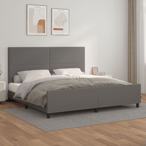 Bettgestell mit Kopfteil Grau 200x200 cm Kunstleder (1/5)