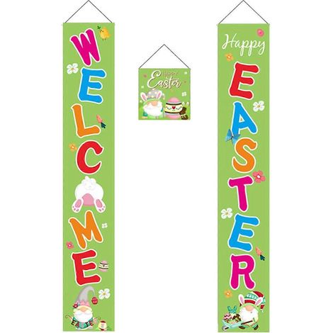 Osterdekorationen für die Haustür, Willkommensschild, Fahne, Vorhänge, Wanddekoration, Veranda, Garten, „Frohe Ostern“-Banner (1/4)